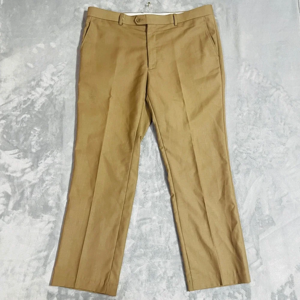 Giorgio Fiorelli Dress Pants Mens 38x29 Tan Khaki Good Flat Front Slacks